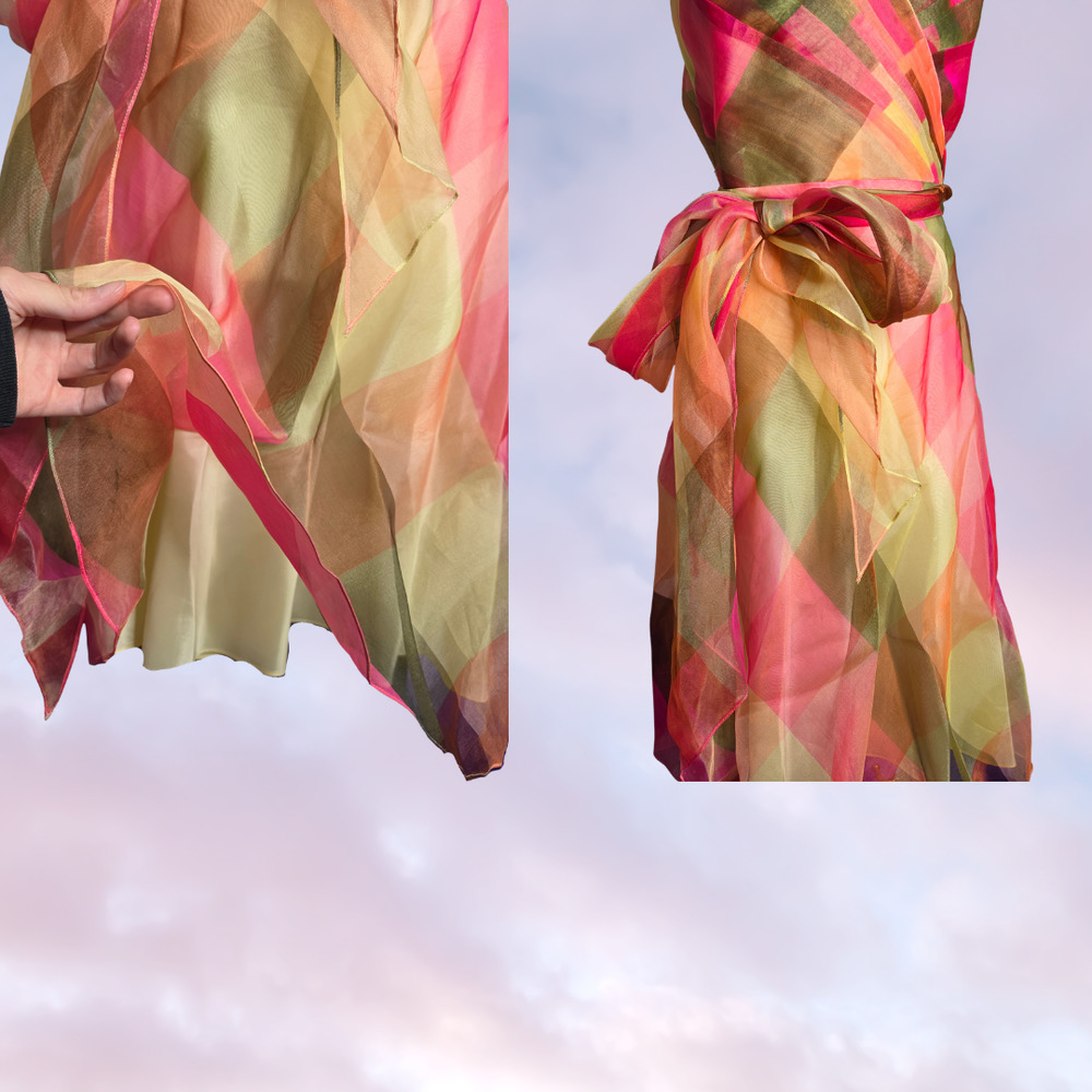 Chetta B Multicolor Geometric 100% Silk Halter Wrap Tie Waist Prom Dress Sz 14 - Picture 6 of 8